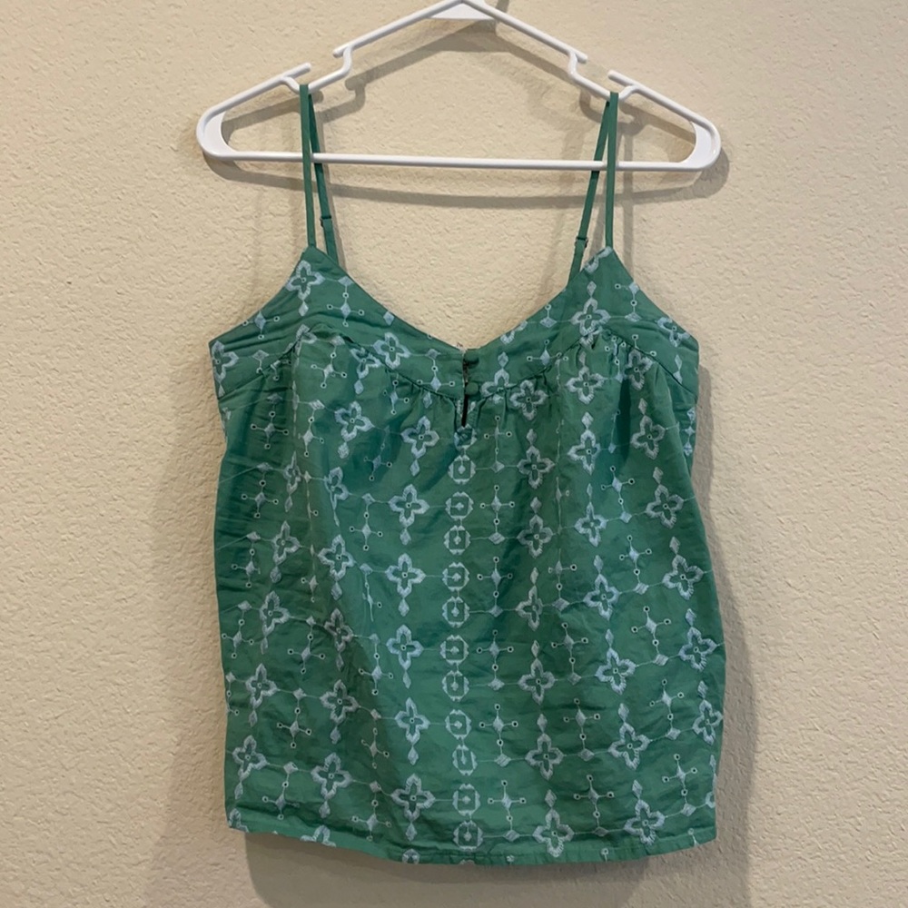 Lucky Brand - Spaghetti strap tank top green with light blue embroidered detail